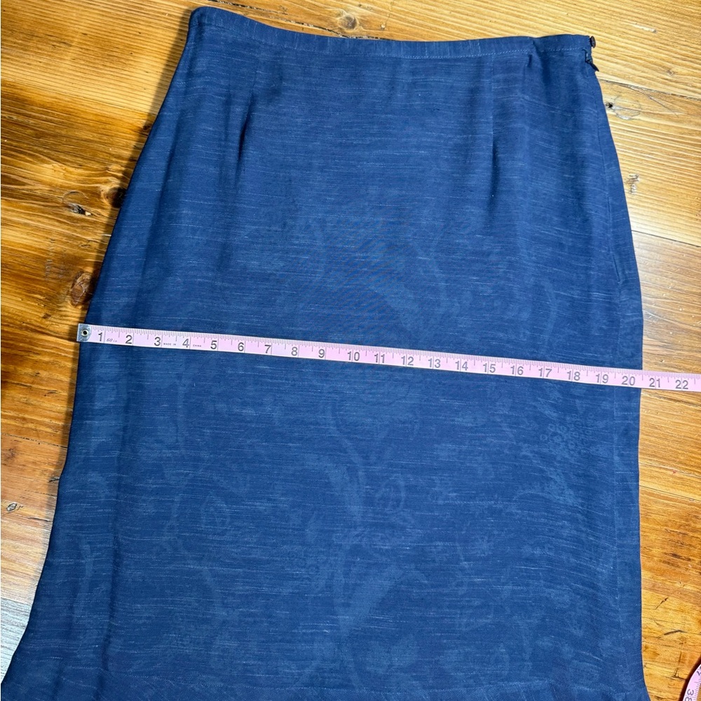 Jaeger Women’s Vintage Floral Heathered Navy Trumpet Pencil Skirt Flax blend 10 - Picture 8 of 14